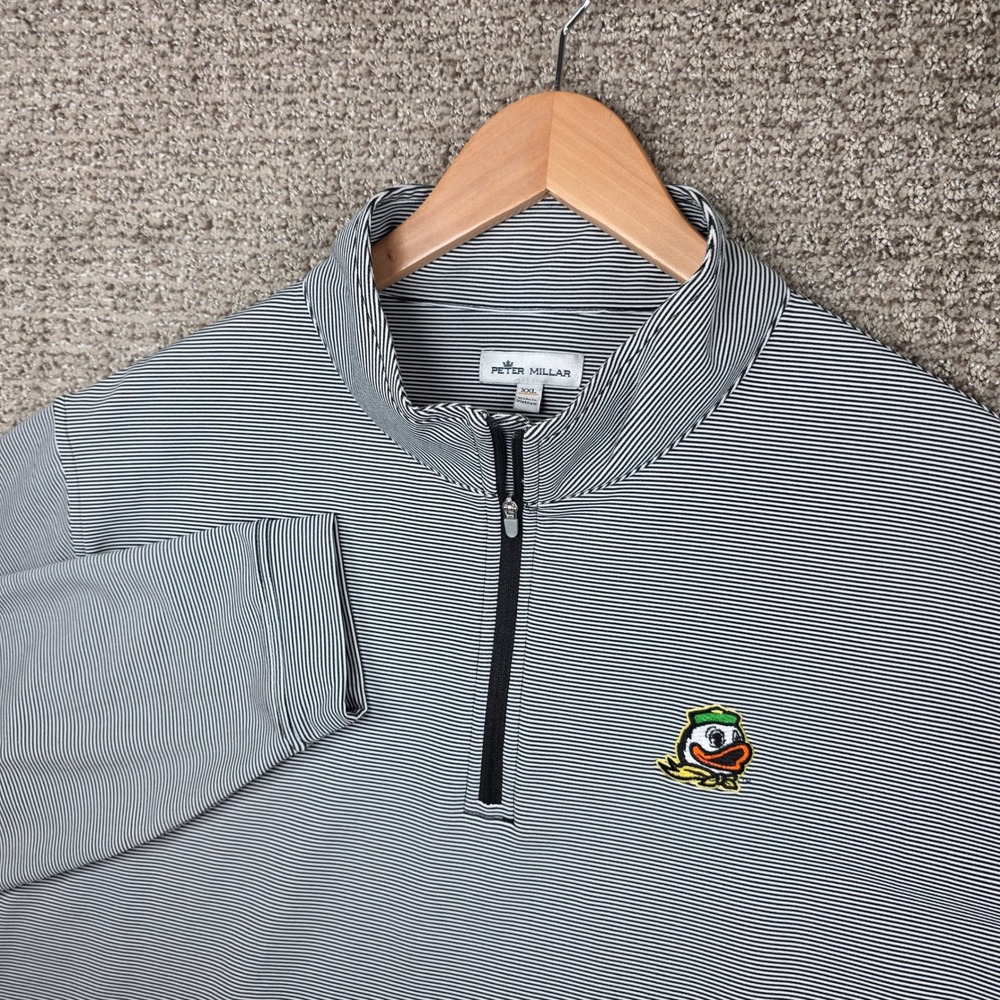 Peter Millar Oregon Ducks Mens XXL 1/4 Zip Pullover Striped Golf Shirt Gray